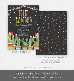 Editable Feliz Navidad Christmas Fiesta Invitation Cactus Mexican Holiday Fiesta Xmas Party Download Printable Corjl Template 0273