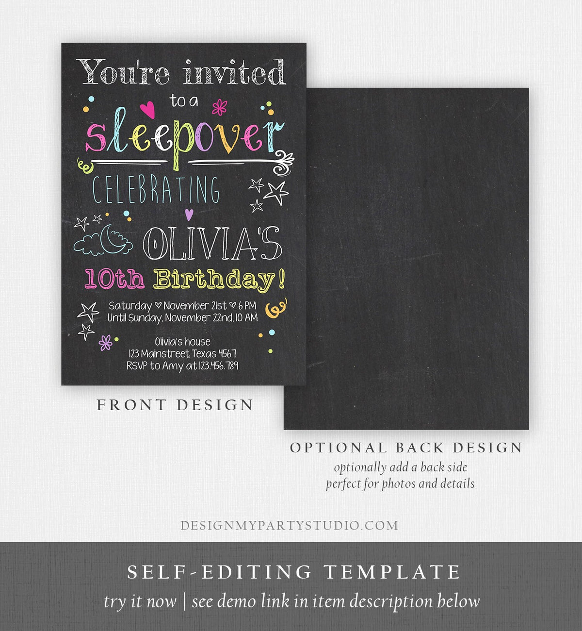 Editable Sleepover Party Invitation Slumber Party Pajamas Movie Night Birthday Girl Pink Digital Download Evite Template Printable 0275