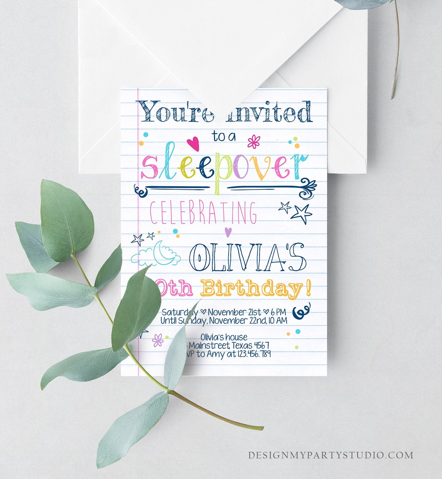 Editable Sleepover Party Invitation Slumber Party Pajamas Girl Birthday Pink Movie Night Digital Download Evite Template Printable 0275