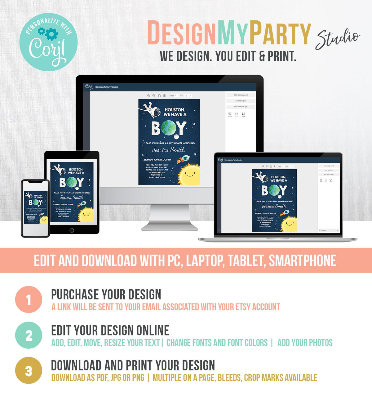 Editable Space Baby Shower Invitation Astronaut Rocket It&#39;s a Boy Space Ship Boy Blue Digital Download Template Printable 0046