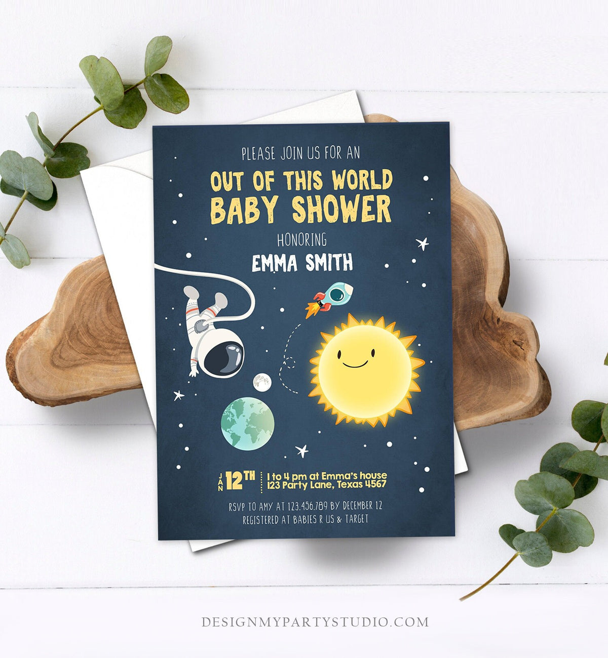 Editable Space Baby Shower Invitation Astronaut Rocket It&#39;s a Boy Out of This World Invitation Template Instant Download Corjl 0046