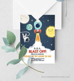 Editable Outer Space Birthday Invitation Rocket Astronaut Birthday Space Ship Blast Off Download Printable Template Digital Corjl 0046