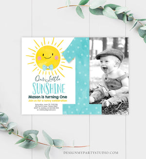 Editable Our Little Sunshine Birthday Invitation Boy Sunshine Party Blue Summer 1st First Birthday Download Printable Corjl Template 0141