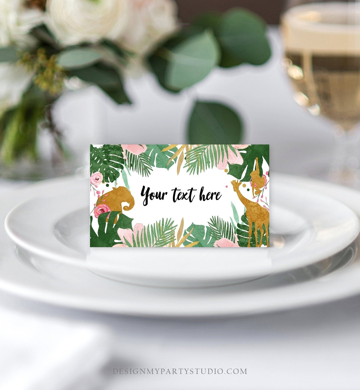 Editable Safari Animals Food Labels Place Card Tent Card Party Animals Name Card Girl Jungle Zoo Wild One Digital Download Template 0016