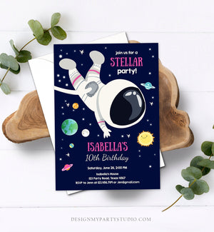 Editable Girl Space Birthday Party Invitation Outer Space Galaxy Planets and Stars Girly Download Printable Template Digital Corjl 0259