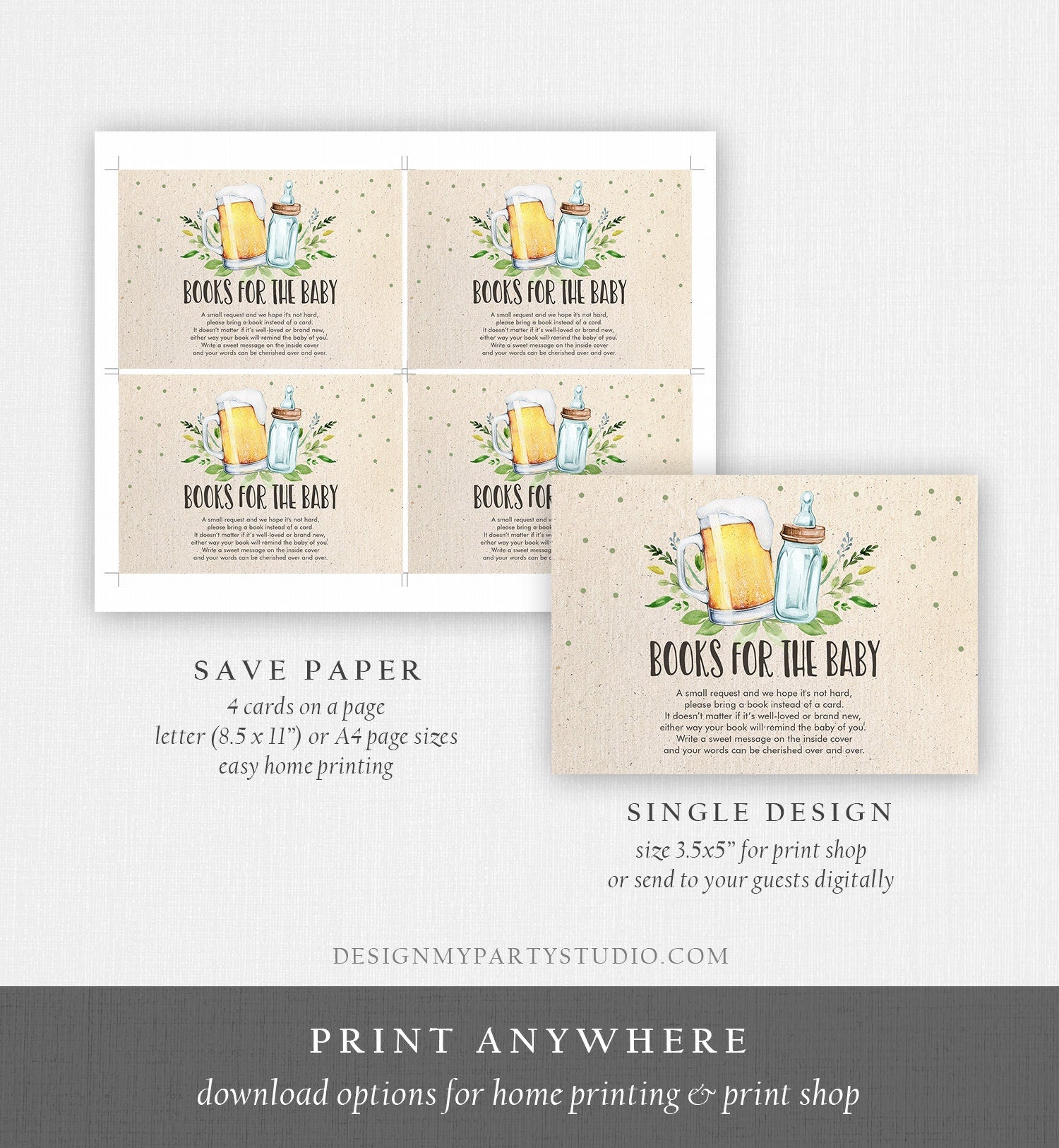 Editable Books for Baby Card Bring a Book Card Baby is Brewing Baby Shower Book Book Request Digital Download Template Printable 190