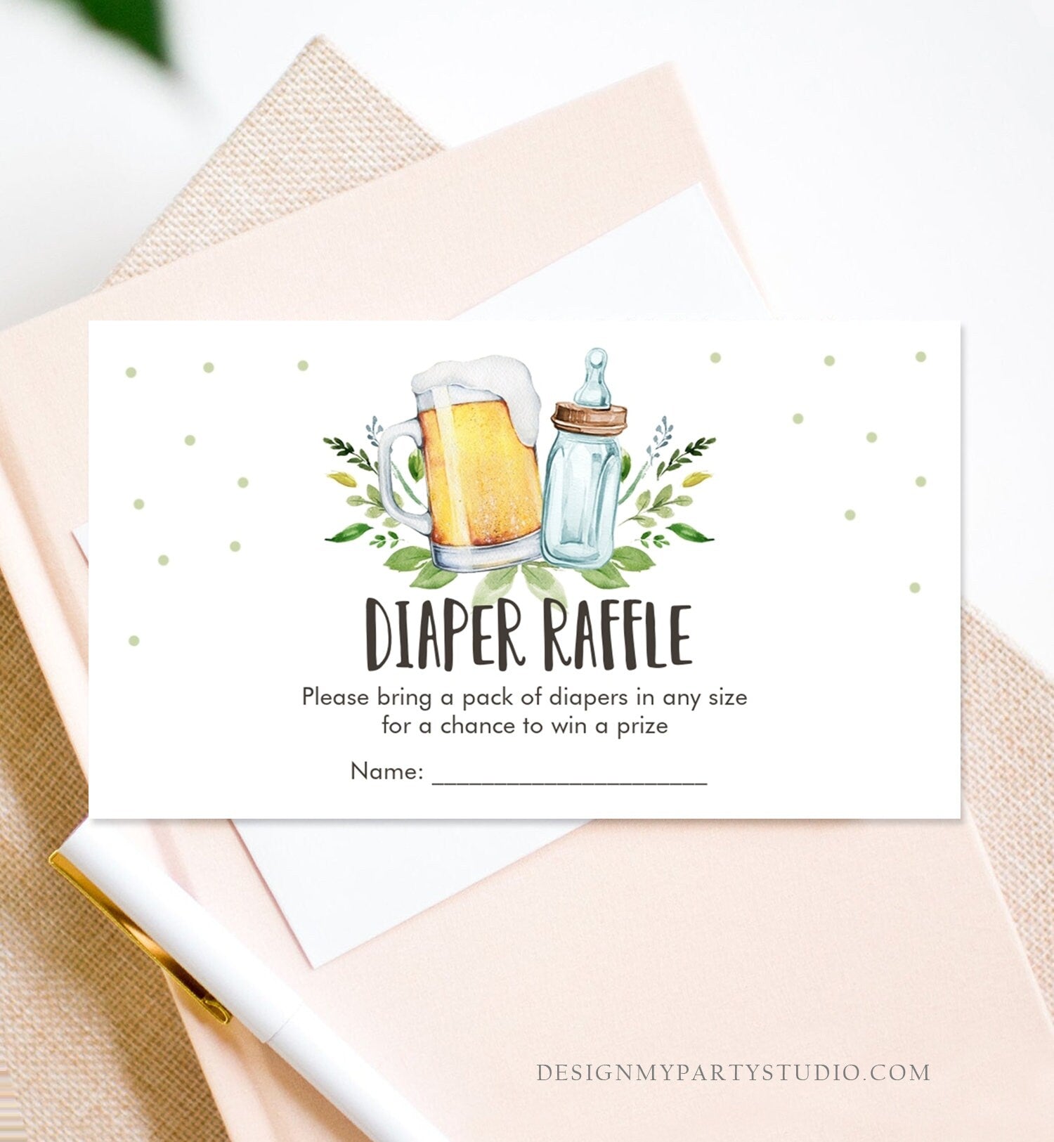 Editable Diaper Raffle Ticket Diaper Game Card Baby is Brewing Baby shower insert Beers and Bottles Download Template Corjl PRINTABLE 0190