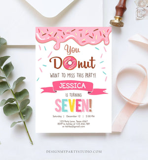 Editable Donut Birthday Invitation ANY AGE Donut Want to Miss Girl Pink Sweet Doughnut Party Digital Download Printable Corjl Template 0050