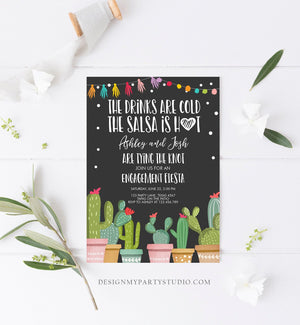 Editable Fiesta Engagement Invitation Bridal Shower Couples Shower Cactus Drinks Cold Salsa is Hot Tying Knot Printable Corjl Template 0254