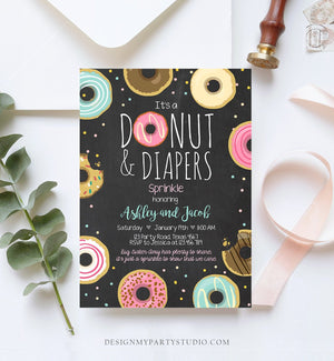 Editable Donut and Diapers Sprinkle Invitation Sprinkled With Love Coed Shower Pink Girl Digital Download Printable Corjl Template 0050