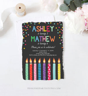 Editable Joint Twin Birthday Invitation Twins Candles Confetti Boy Girl ANY AGE Dual Party Digital Download Printable Corjl Template 0277