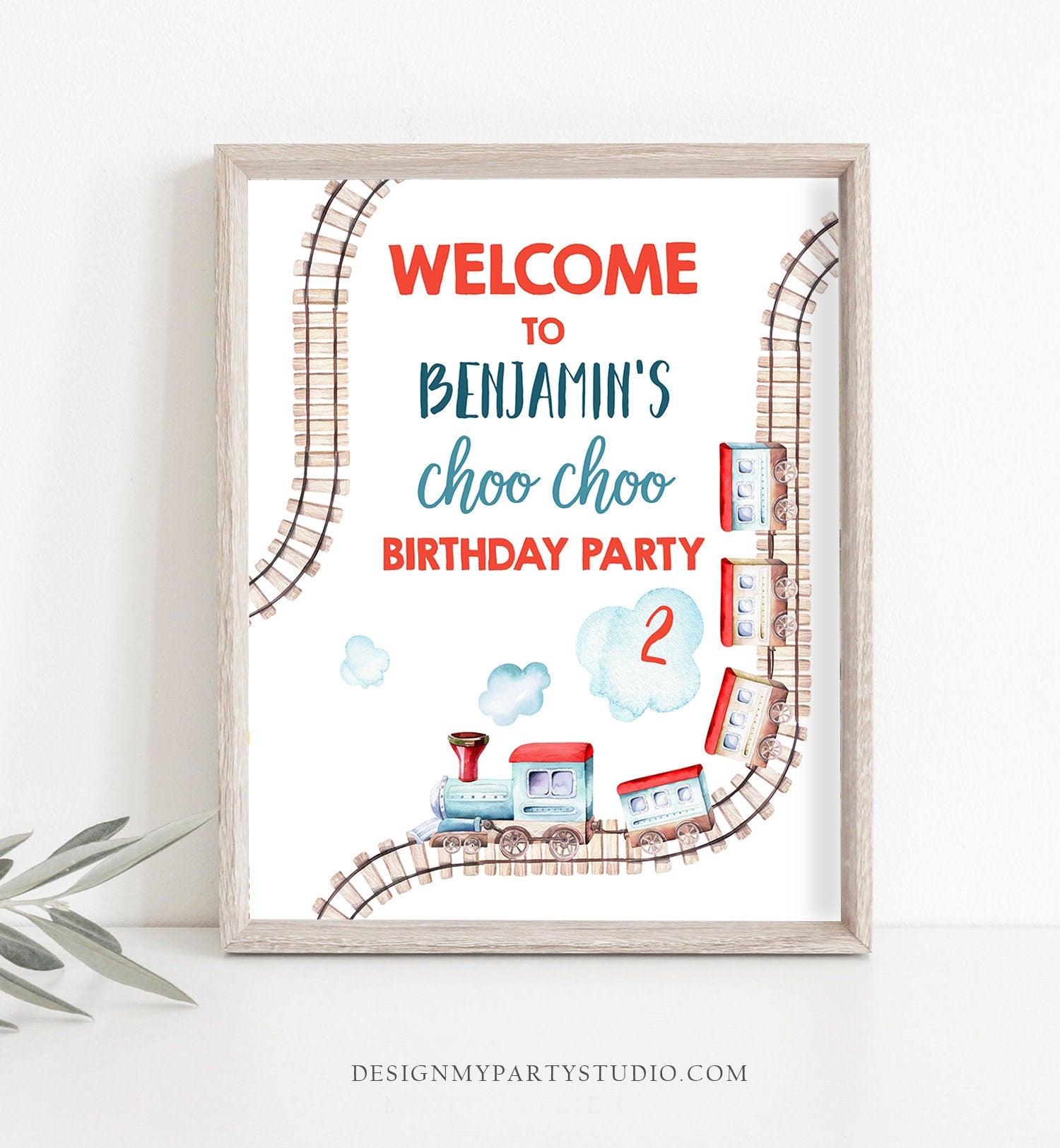 Editable Train Birthday Welcome Sign Boy Train Party Railroad Vintage Train Sign Welcome Transportation Digital Template Printable 0149