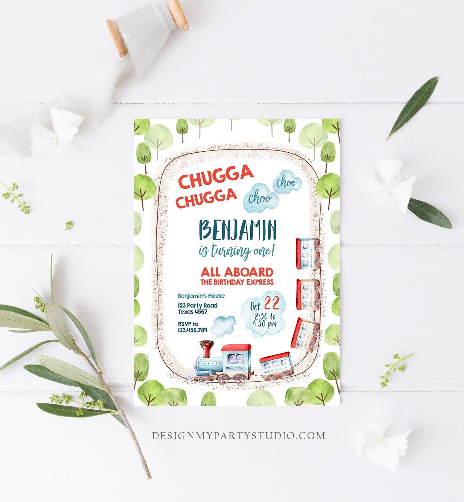 Editable Train Birthday Invitation Vintage Train Party Train Invitation Chugga Choo All Aboard Boy Download Printable Template Evite 0149