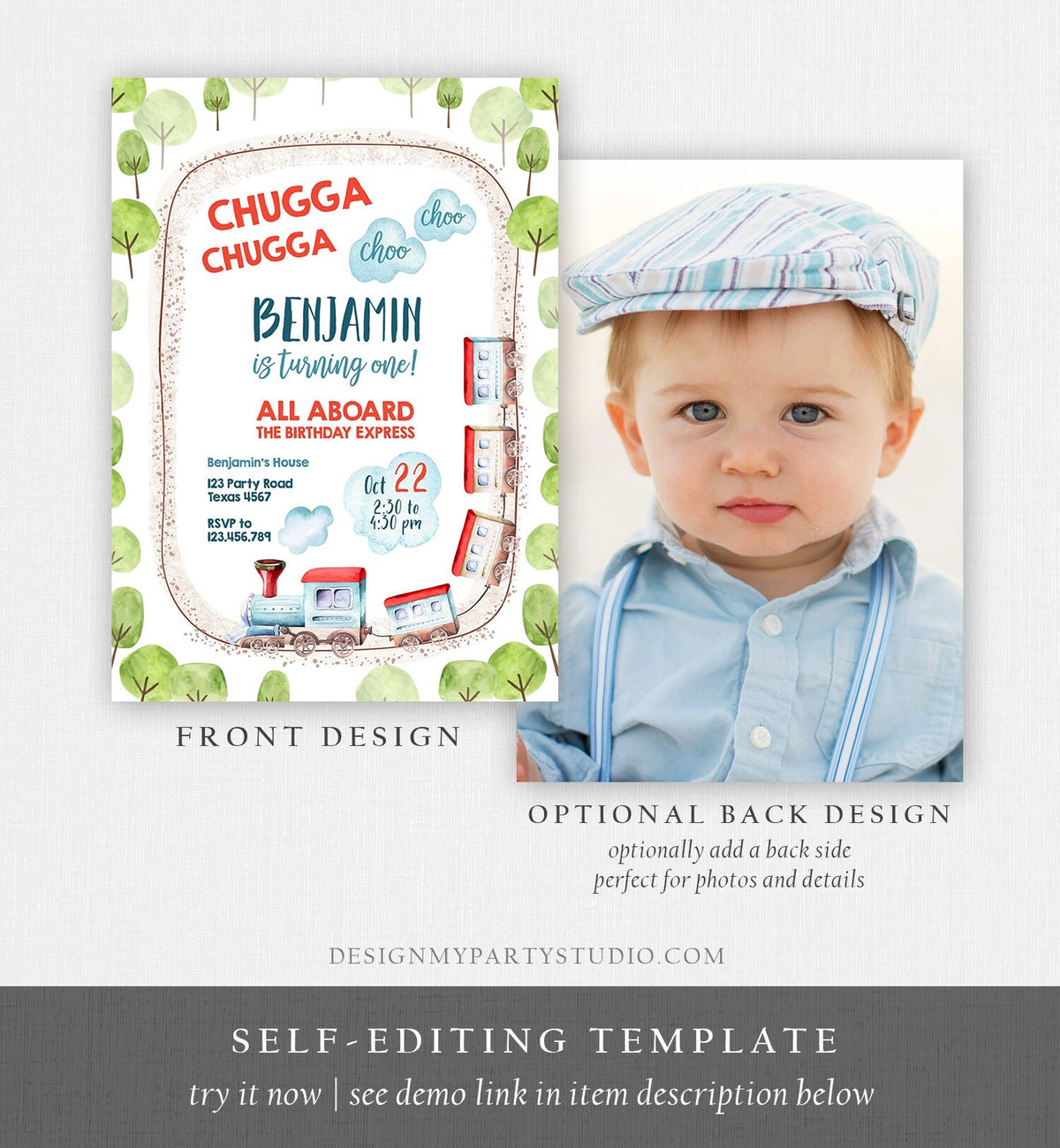 Editable Train Birthday Invitation Vintage Train Party Train Invitation Chugga Choo All Aboard Boy Download Printable Template Evite 0149