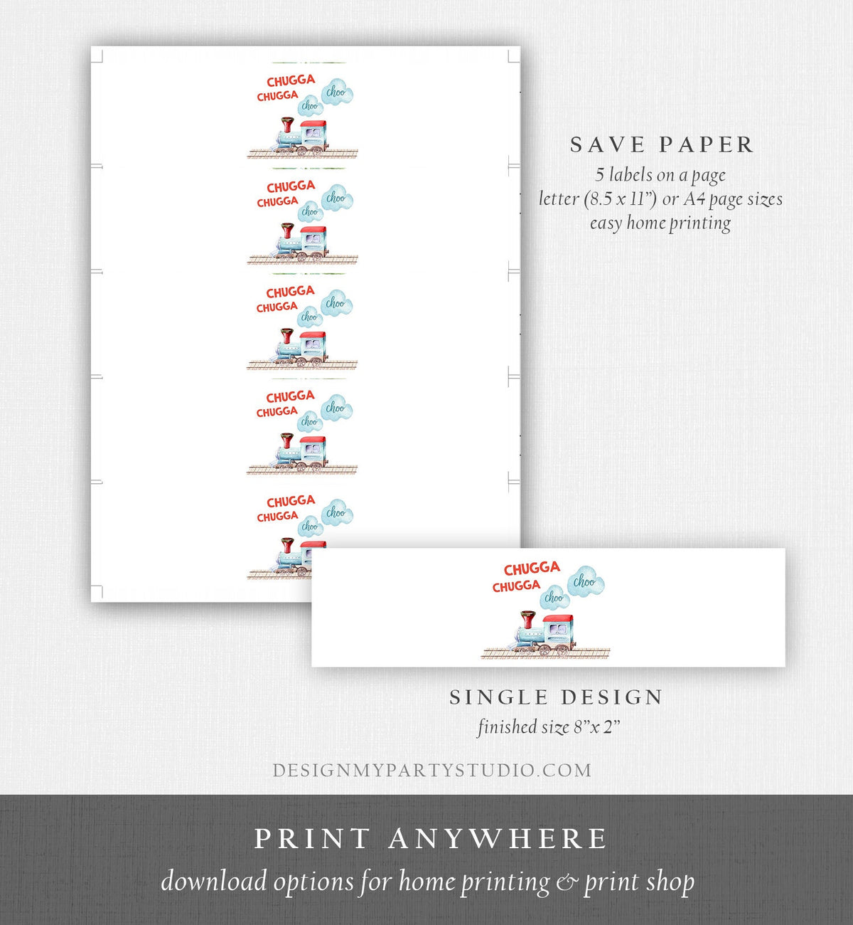 Editable Train Water Bottle Labels Boy Birthday Train Decor Red Blue Bottle Railroad Transportation Download Template Corjl Printable 0149