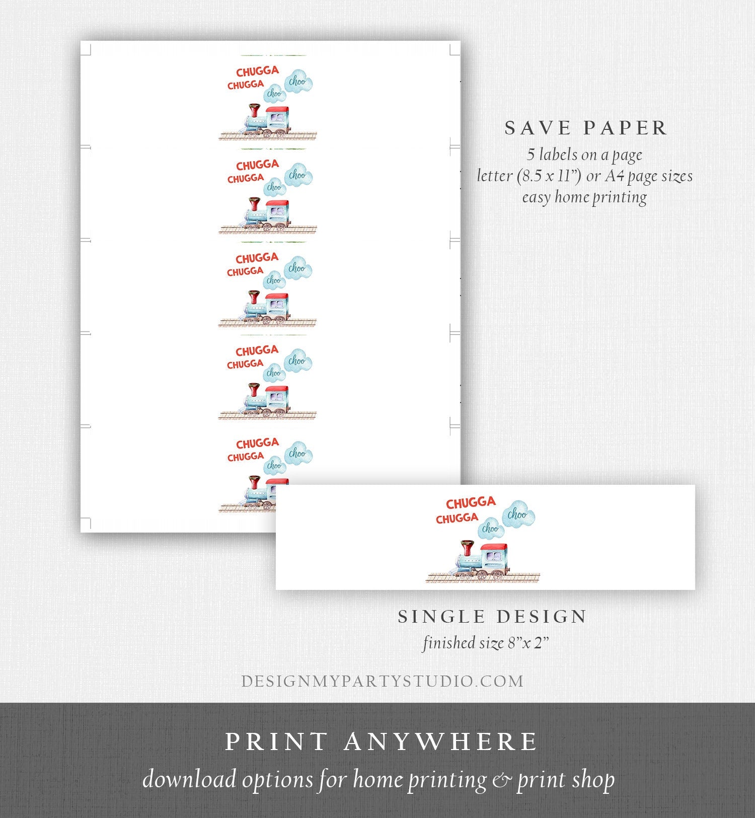 Editable Train Water Bottle Labels Boy Birthday Train Decor Red Blue Bottle Railroad Transportation Download Template Corjl Printable 0149