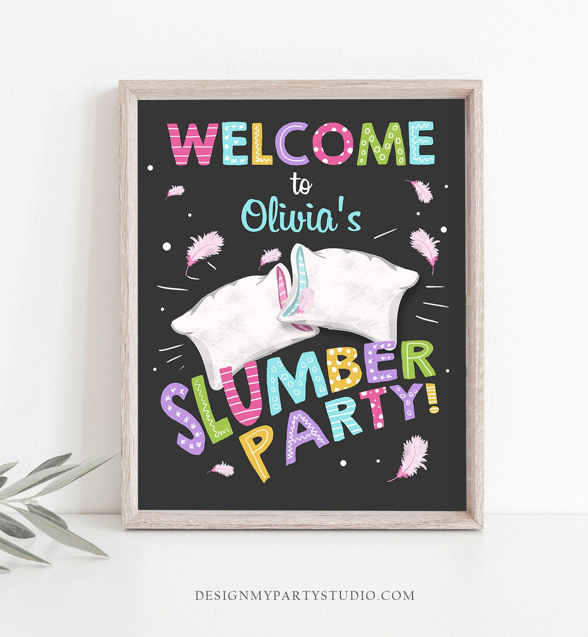 Editable Slumber Party Birthday Welcome Sign Sleepover Pajamas Pillow Fight Movie Night Table Sign Digital Download Template Printable 0067