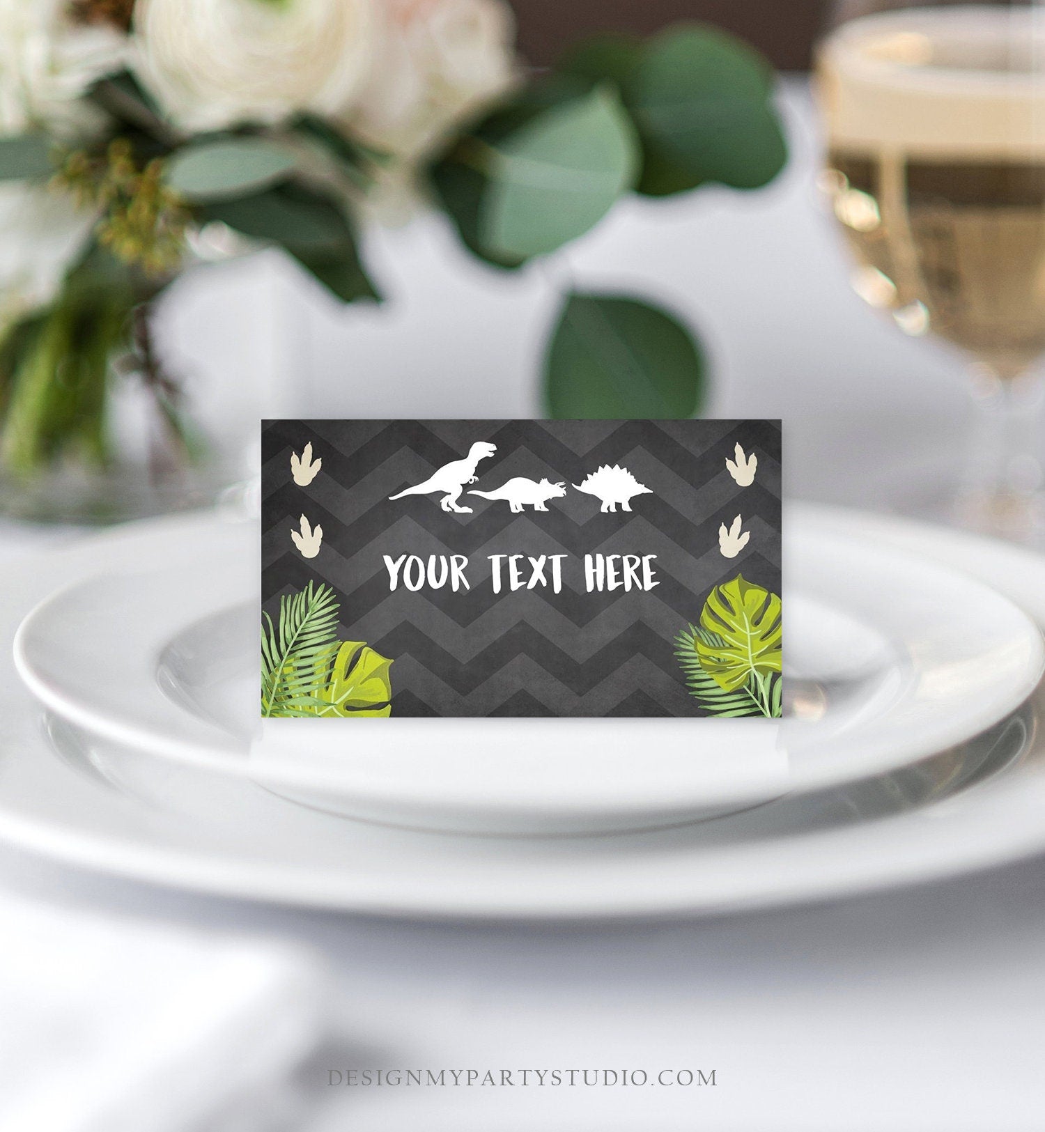 Editable Dinosaur Food Labels Dinosaur Party Place Card Tent Card Escort Card Dino Birthday Boy T-Rex Prehistoric Template Printable 0043