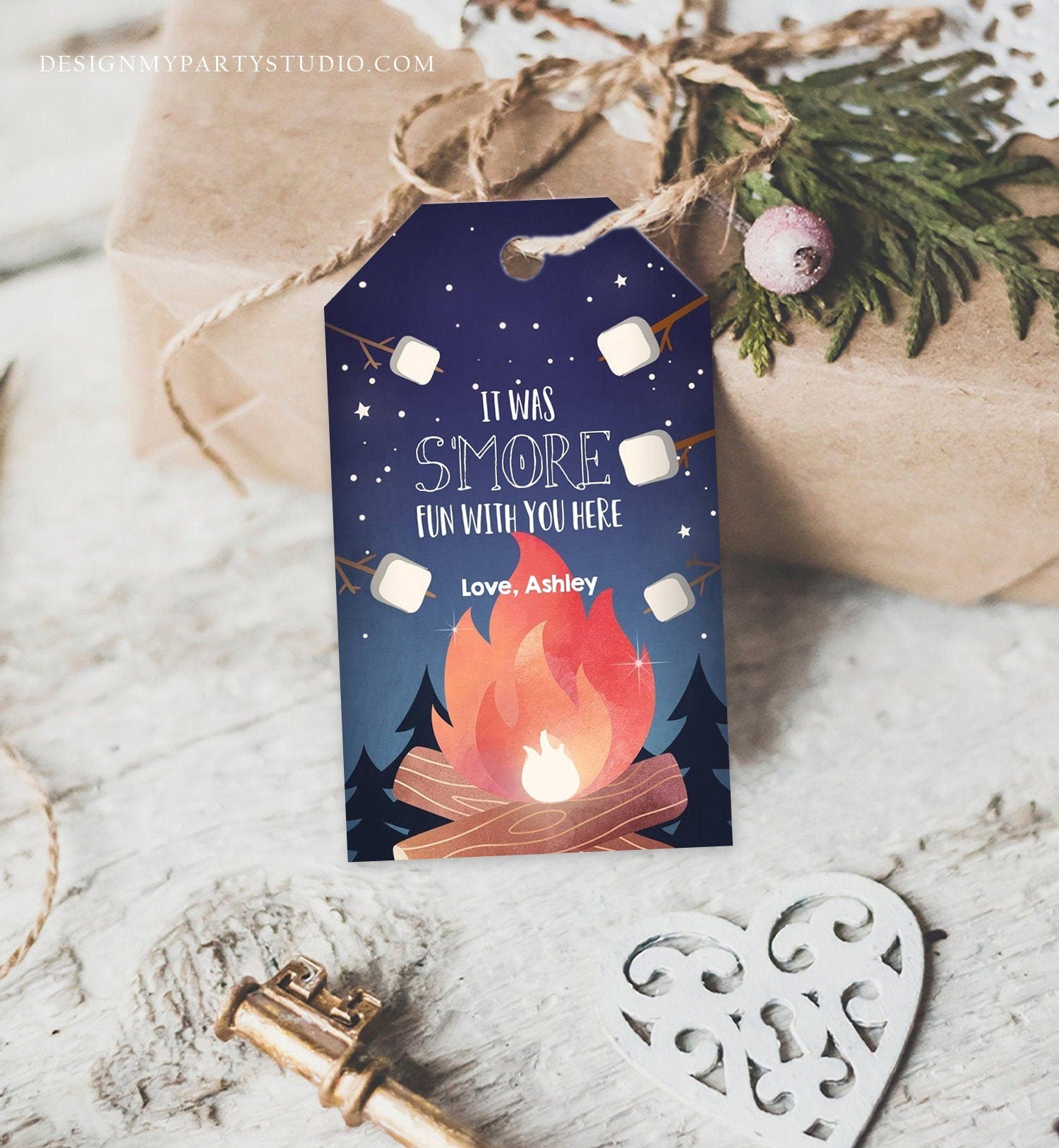 Editable S'more Favor Tag Thank You Backyard Bonfire Party Birthday Bonfire Smore Fun with You Camping Digital Template Printable 0179
