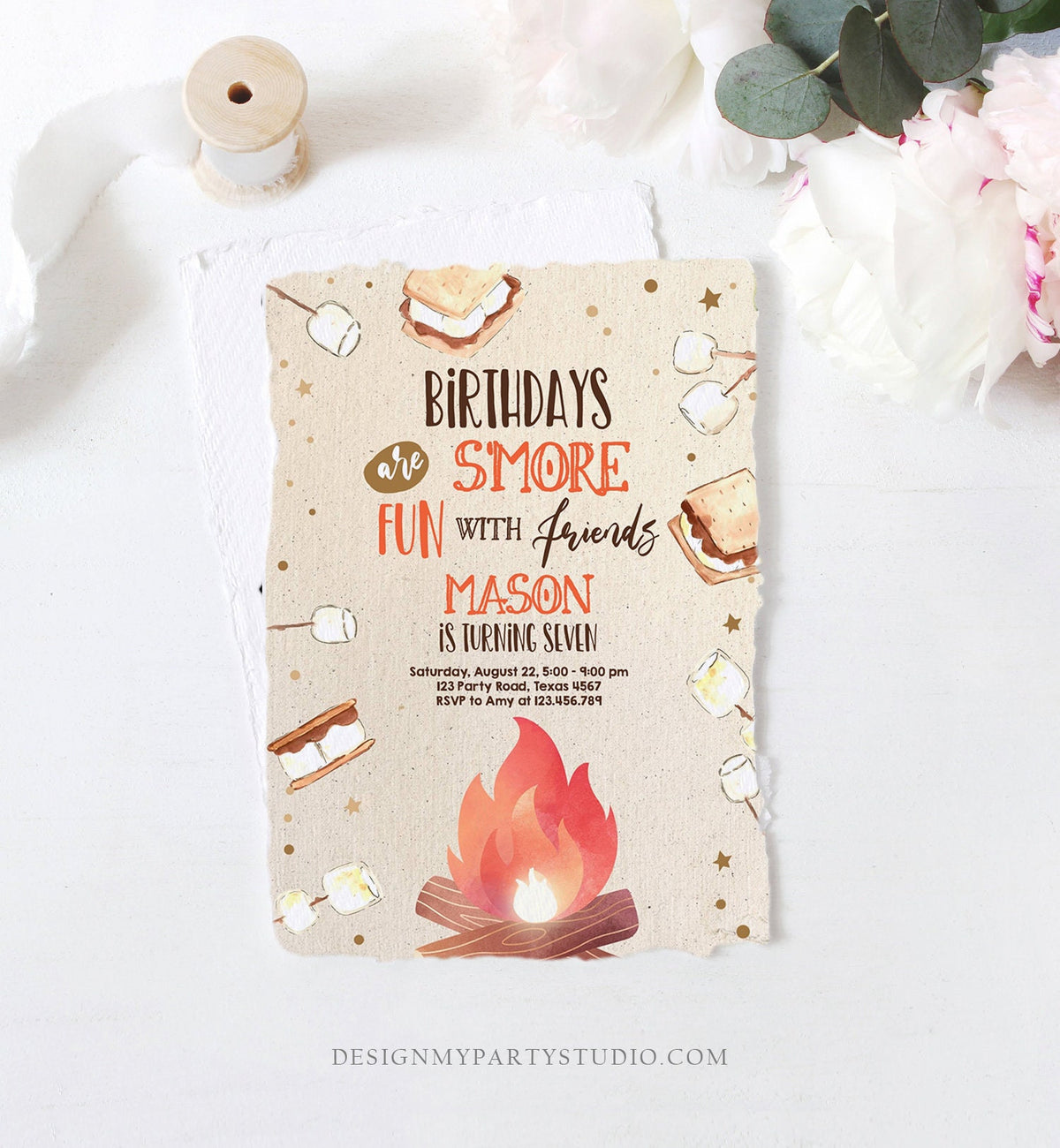 Editable S&#39;more Birthday Invitation Bonfire Invitation Camping Smore Fun with Friends Download Printable Invitation Template Digital 0179