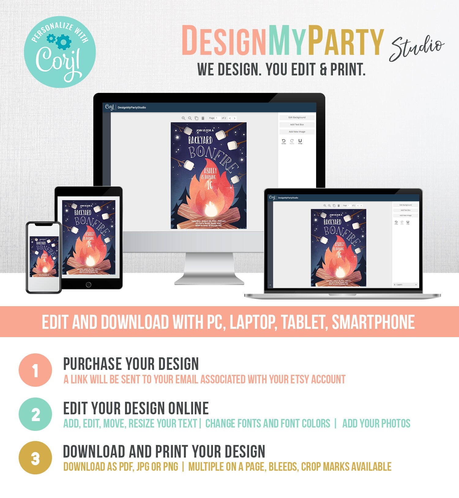 Editable Backyard Bonfire Invitation Bonfire Birthday Invitation Adult Kids Camping Download Printable Invitation Template Digital 0179