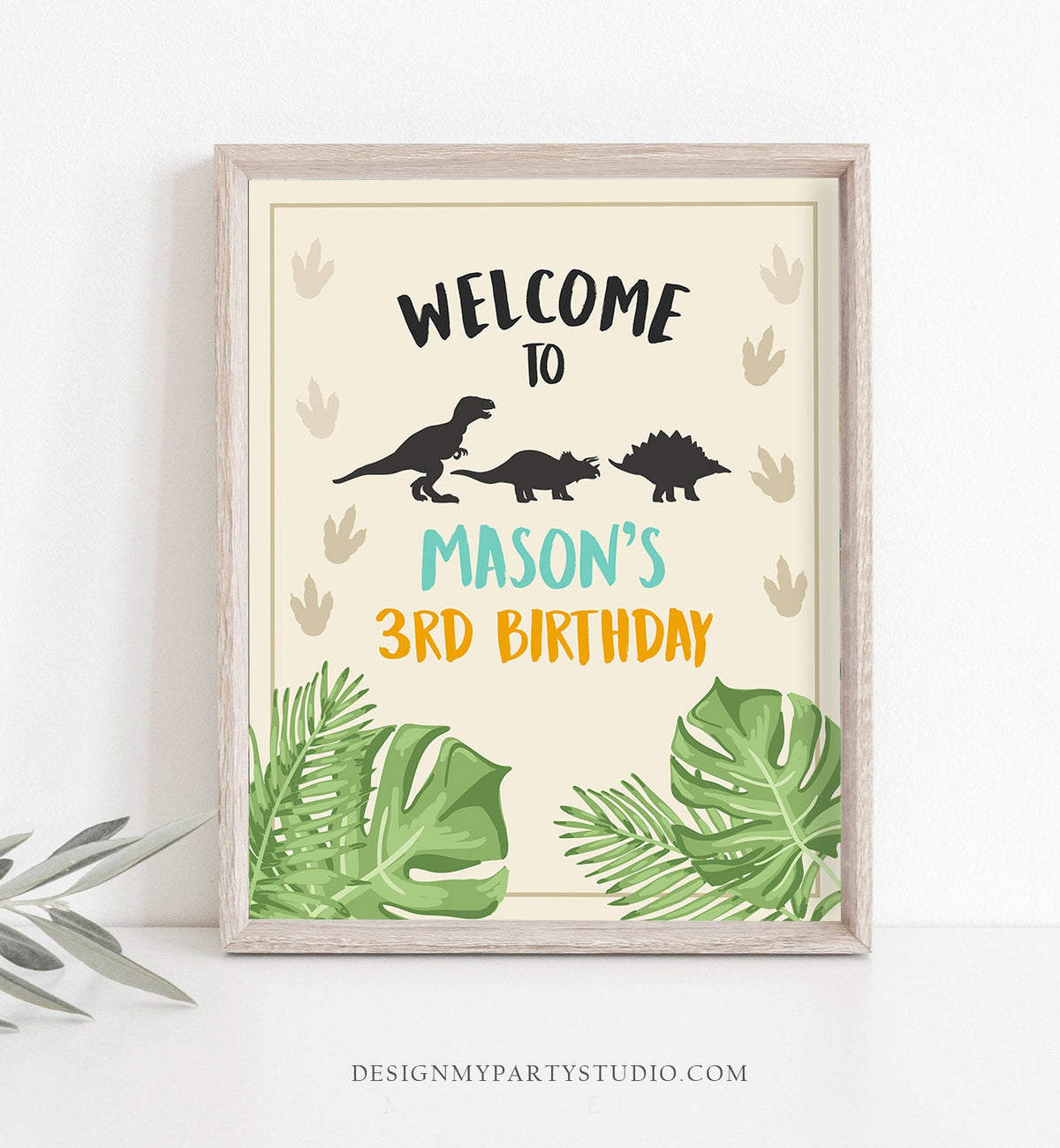 Editable Dinosaur Welcome Sign Birthday Party Table Sign Welcome Dino Dig Party Boy Prehistoric Digital Download Template Printable 0043