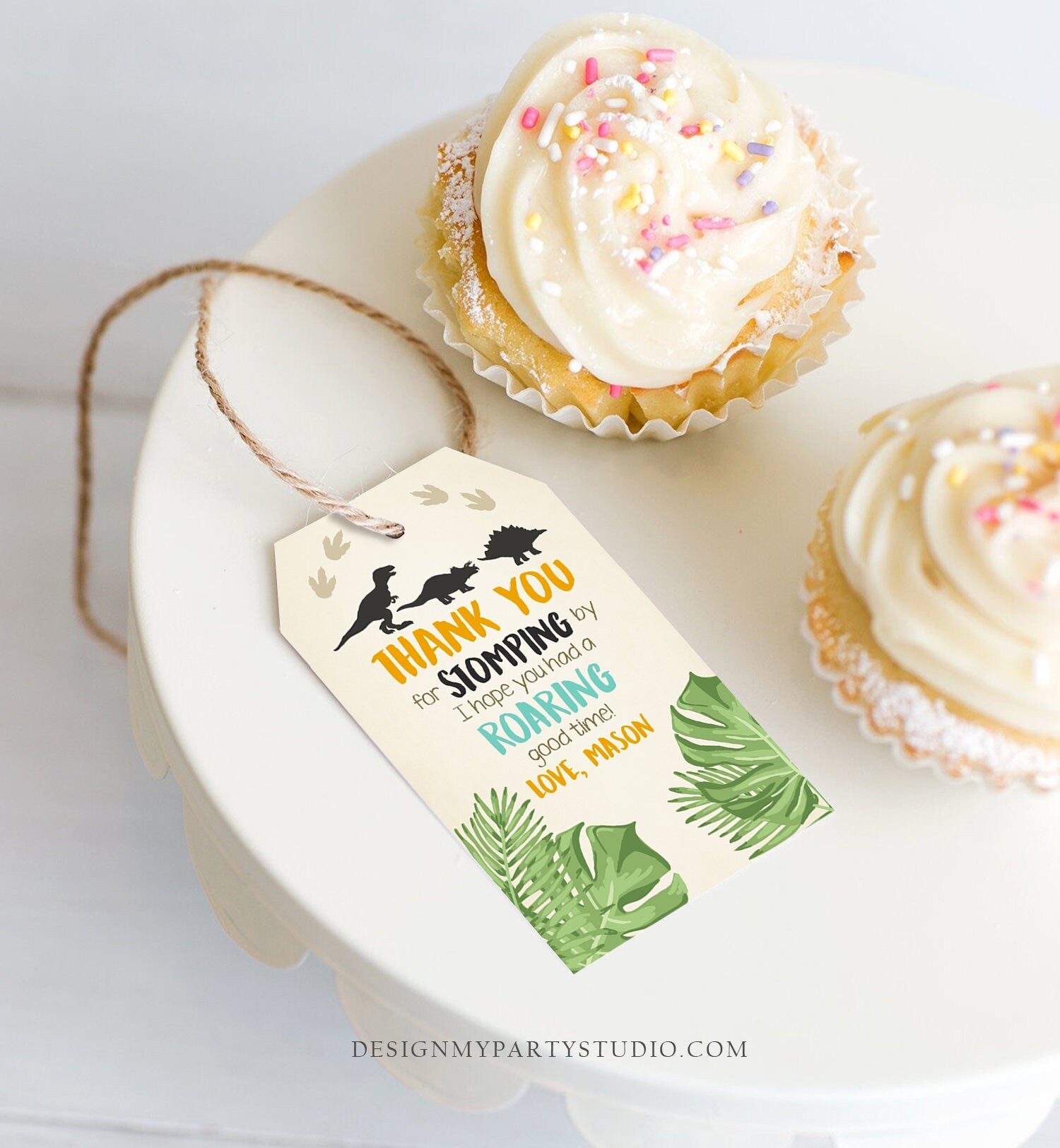 Editable Dinosaur Favor Tags RAWR Thank You For Stomping By Dino Boy Roaring Party Instant Digital Download Template Corjl Printable 0043