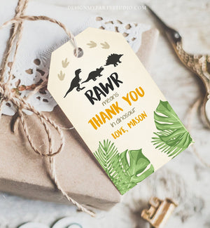 Editable Dinosaur Favor Tags RAWR Thank You For Stomping By Dino Boy Birthday Party Instant Digital Download Template Corjl Printable 0043