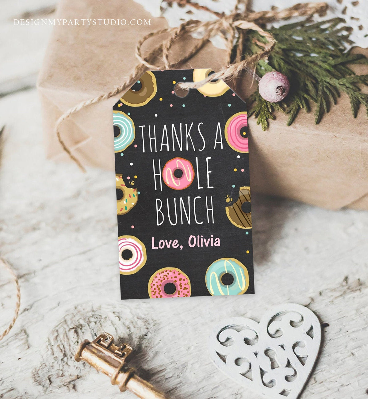 Editable Donut Favor Tags Tags Donut Birthday Donut Thank you tags A hole bunch Birthday Girl Pink Donut tags Template PRINTABLE Corjl 0050