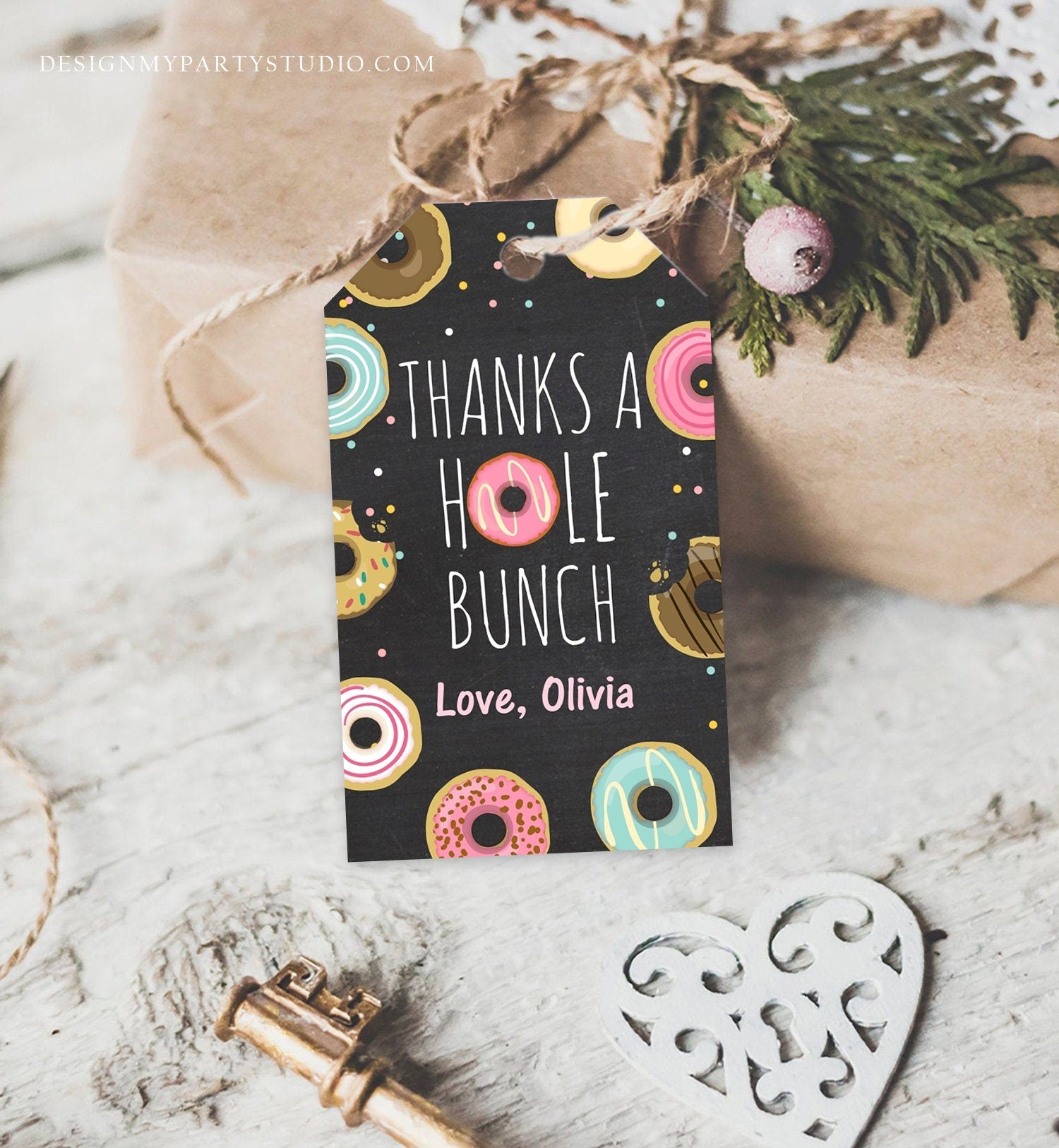 Editable Donut Favor Tags Tags Donut Birthday Donut Thank you tags A hole bunch Birthday Girl Pink Donut tags Template PRINTABLE Corjl 0050