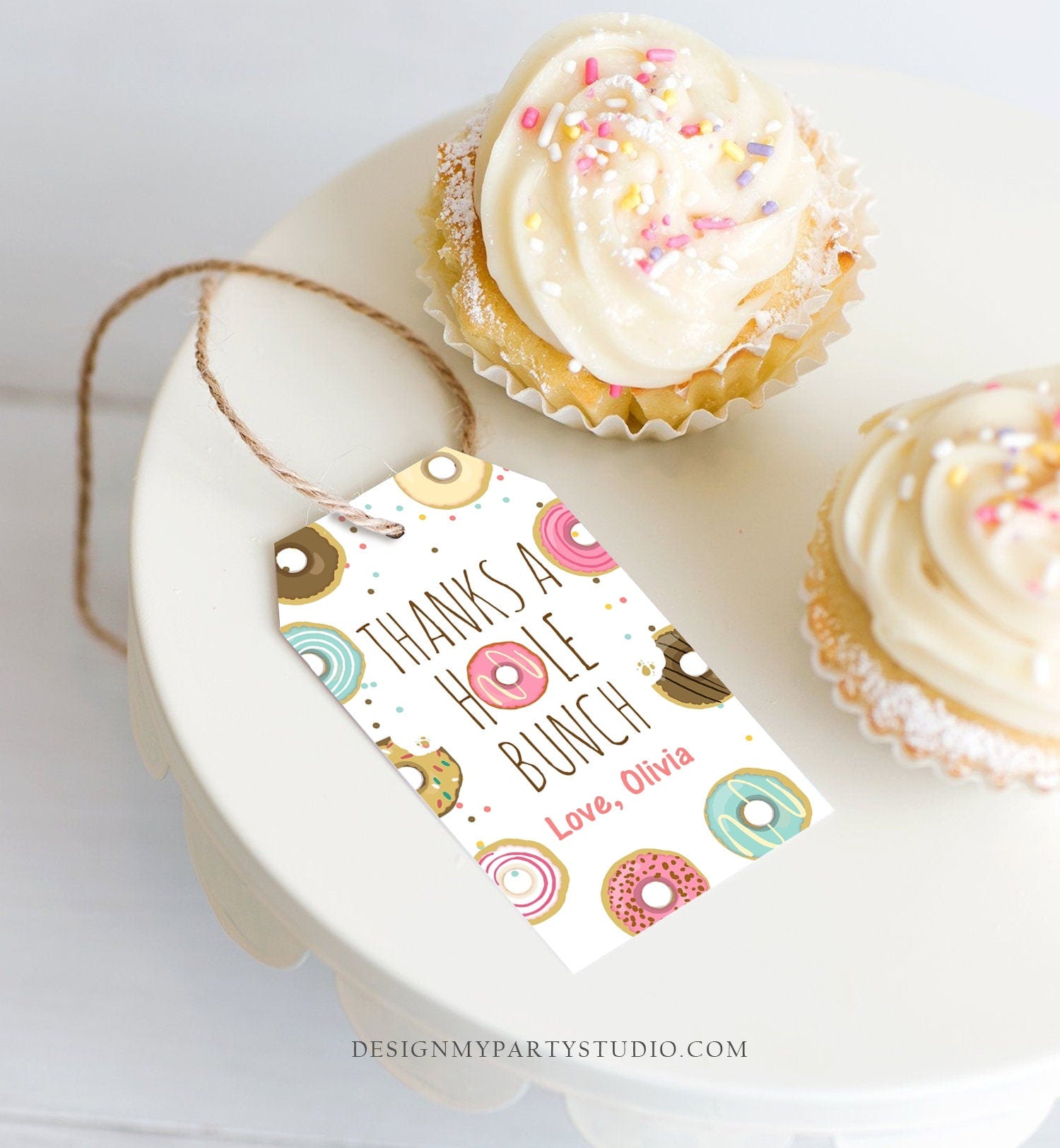 Editable Donut Favor Tags Tags Donut Birthday Donut Thank you tags A hole bunch Birthday Girl Pink Donut tags Template PRINTABLE Corjl 0050