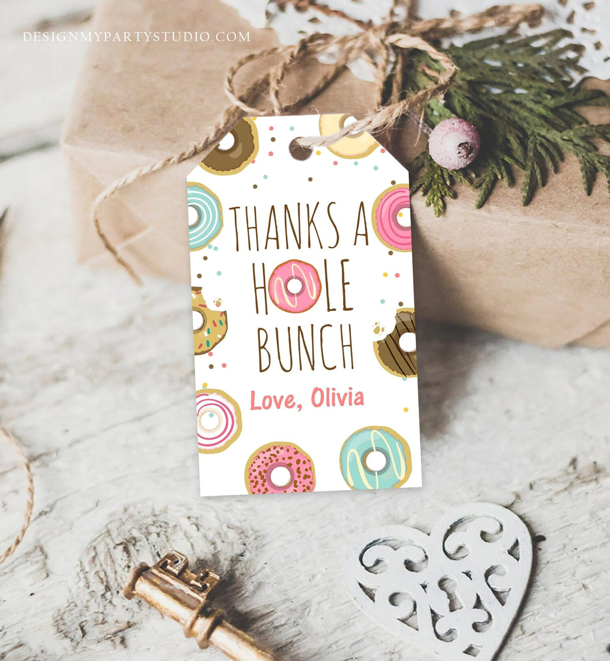 Editable Donut Favor Tags Tags Donut Birthday Donut Thank you tags A hole bunch Birthday Girl Pink Donut tags Template PRINTABLE Corjl 0050