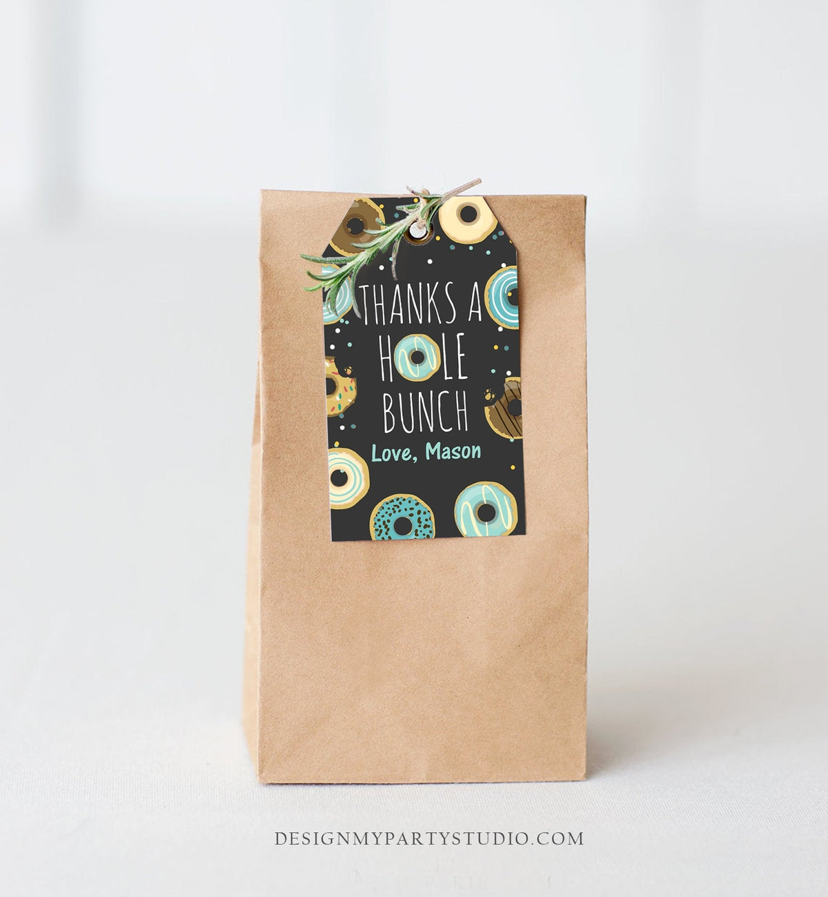 Editable Donut Favor Tags Tags Donut Birthday Donut Thank you tags A hole bunch Birthday Boy Blue Donut tags Template PRINTABLE Corjl 0050