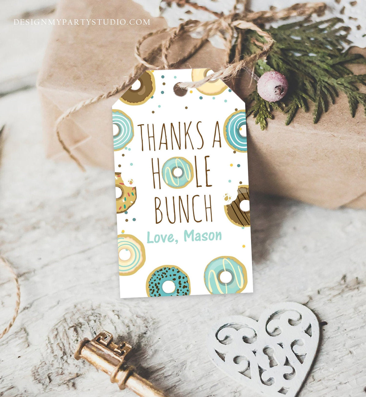 Editable Donut Favor Tags Tags Donut Birthday Donut Thank you tags A hole bunch Birthday Boy Blue Donut tags Template PRINTABLE Corjl 0050