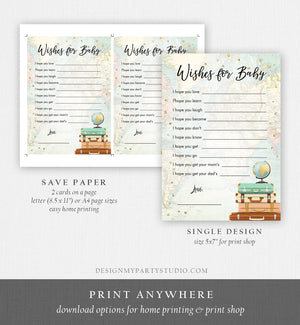 Editable Wishes for Baby Game Cards Adventure Baby Shower Game Journey Travel Baby Shower Activity Printable Download Template Corjl 0263