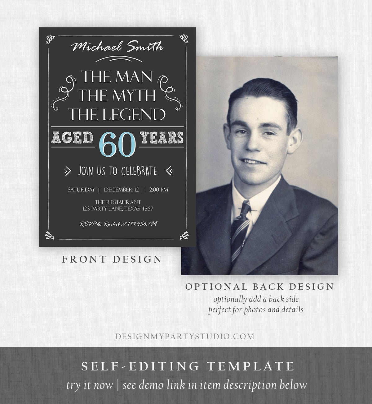 Editable The Man The Myth The Legend Birthday Invitation Man Men Adult Birthday Invite Rustic Digital Download Evite Template Printable 0101