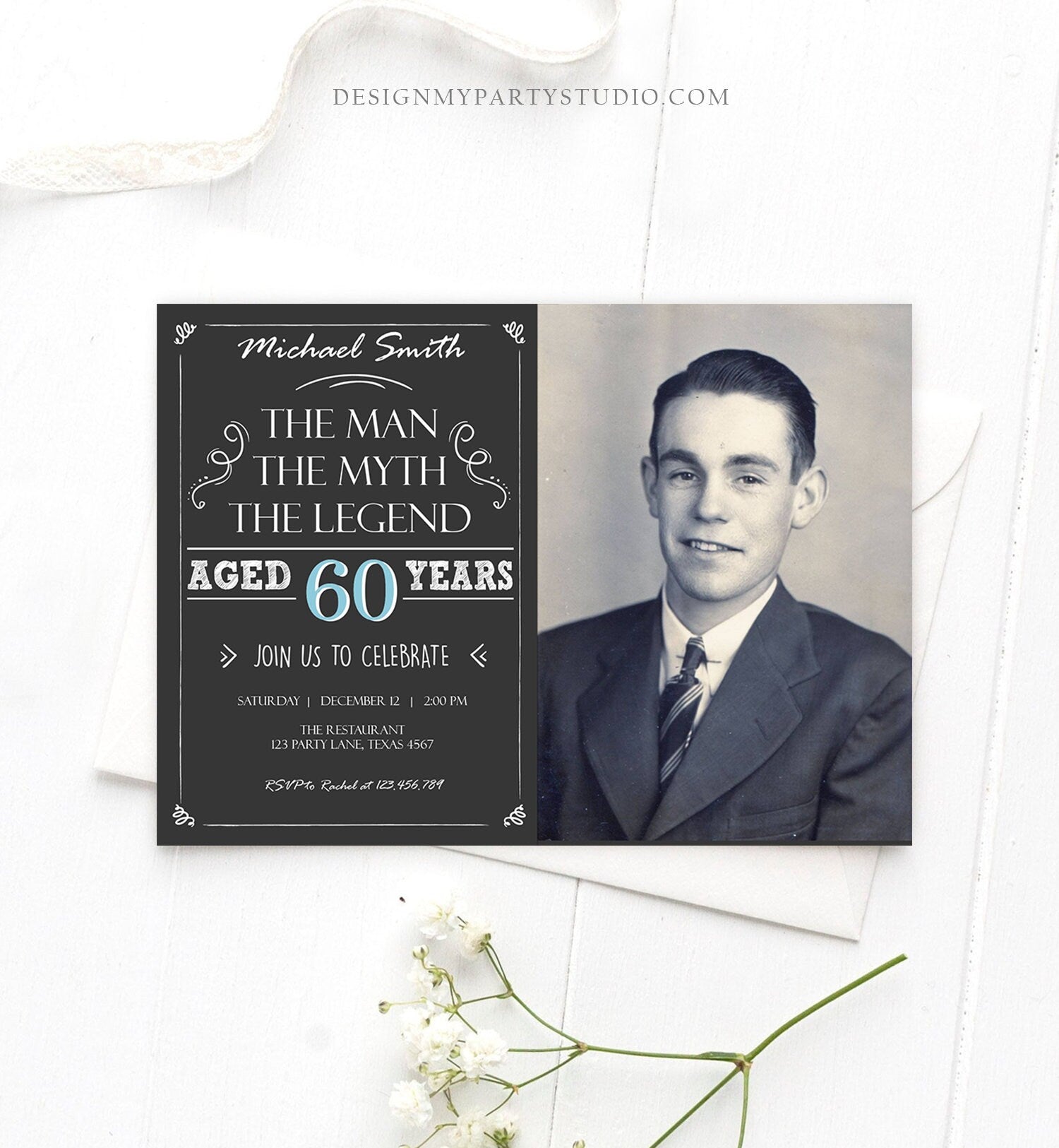 Editable The Man The Myth The Legend Birthday Invitation Man Men Adult Birthday Rustic Digital Download Evite Template Printable 0101