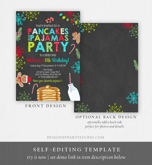 Editable Christmas Pancakes and Pajamas Birthday Invitation Pancake Gingerbread Milk Party Download Printable Corjl Template Digital 0271