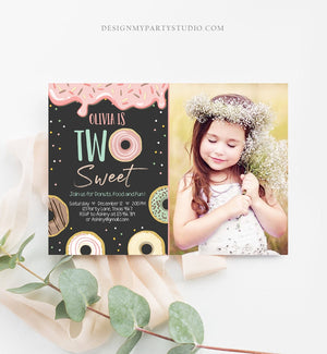 Editable Two Sweet Donut Birthday Invitation 2nd Birthday Girl Doughnut Second Birthday Photo Printable Download Template Corjl Digital 0320