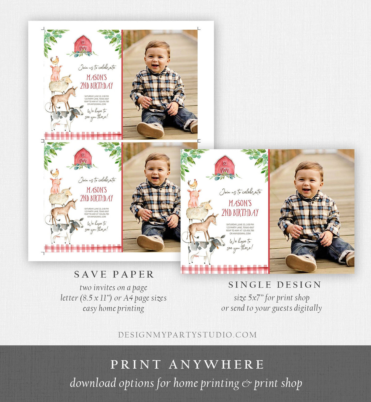 Editable Farm Birthday Invitation Boy Farm Animals Boy Barnyard Birthday Party Download Printable Invitation Template Digital Corjl 0155