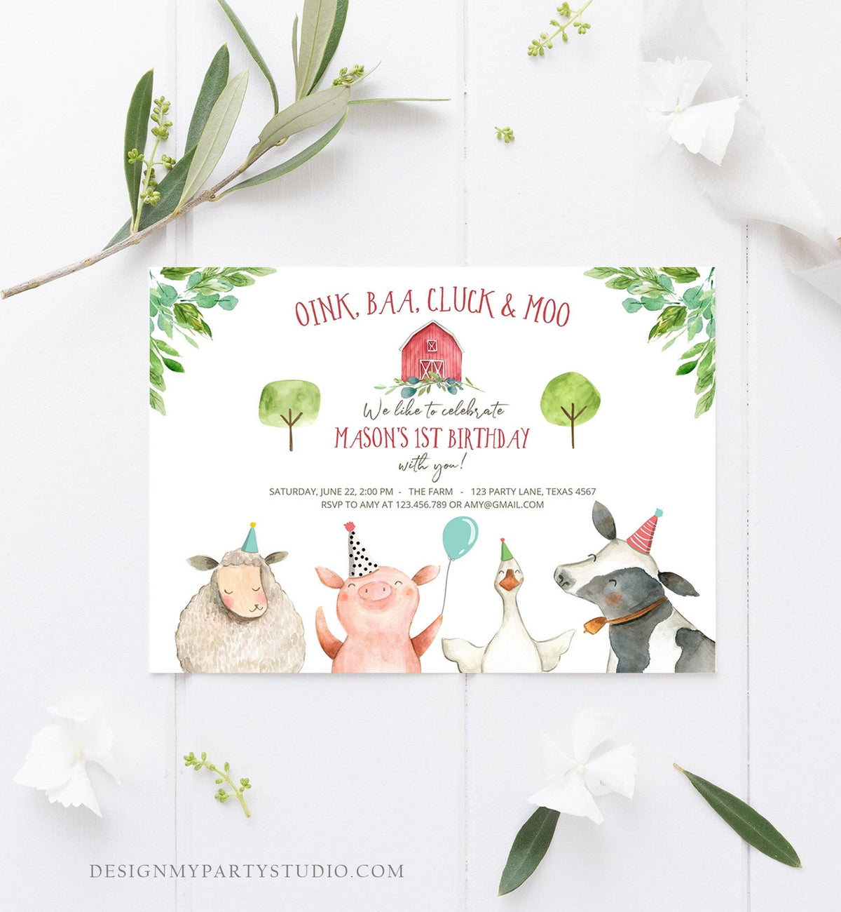 Editable Farm Birthday Invitation Boy Farm Animals Boy Barnyard Birthday Party Download Printable Invitation Template Digital Corjl 0155