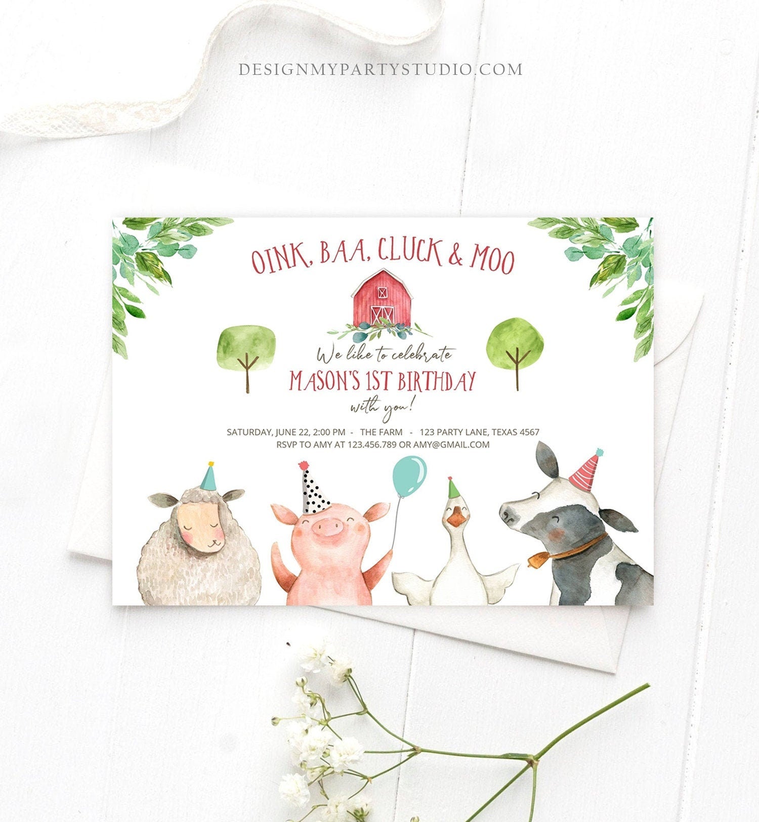 Editable Farm Birthday Invitation Boy Farm Animals Boy Barnyard Birthday Party Download Printable Invitation Template Digital Corjl 0155