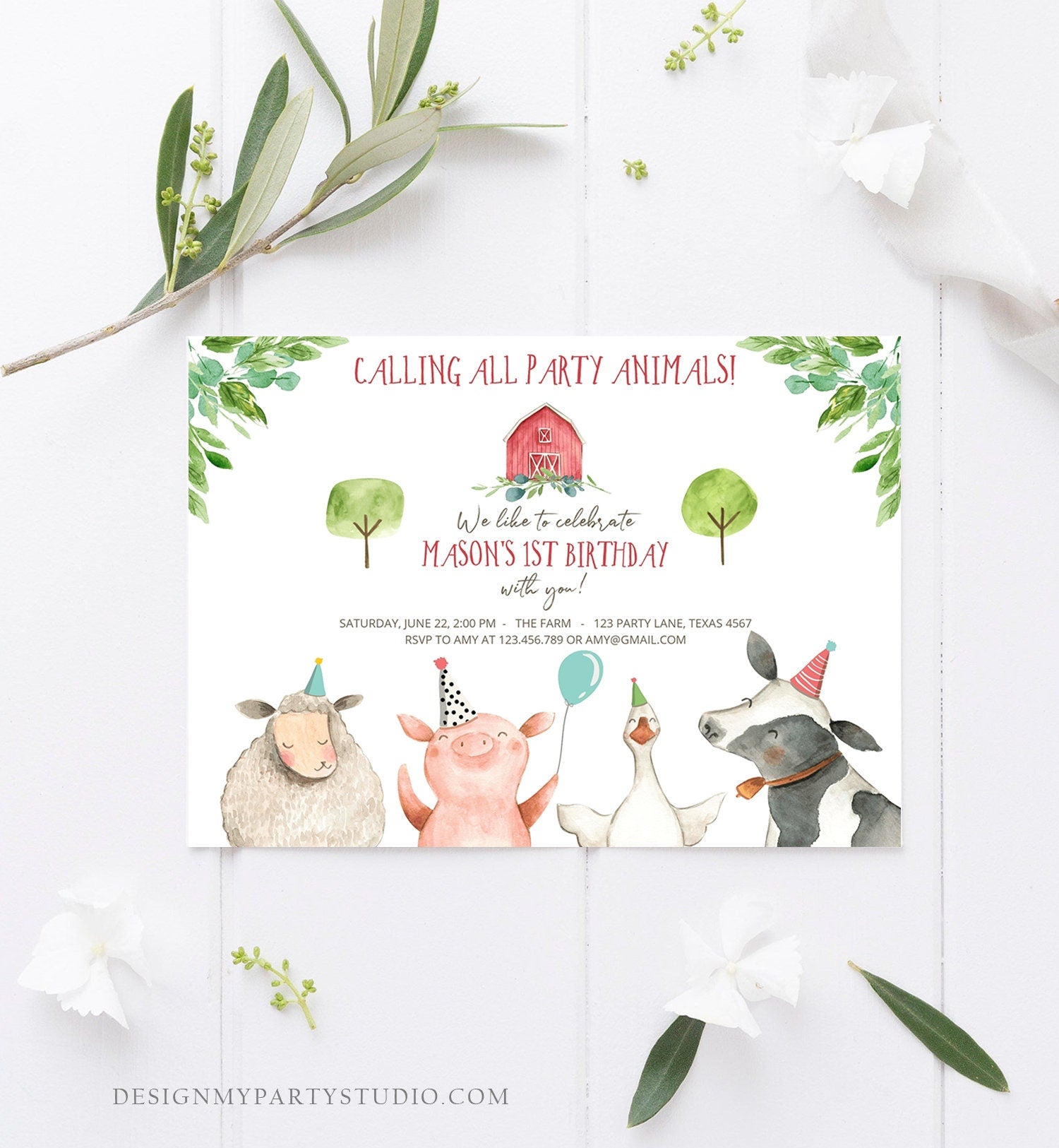 Editable Farm Animals Birthday Invitation Boy Party Animals Boy Barn Barnyard Birthday Digital Download Evite Template Printable 0155
