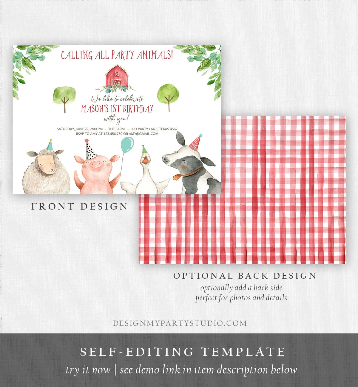 Editable Farm Animals Birthday Invitation Boy Party Animals Boy Barn Barnyard Birthday Digital Download Evite Template Printable 0155