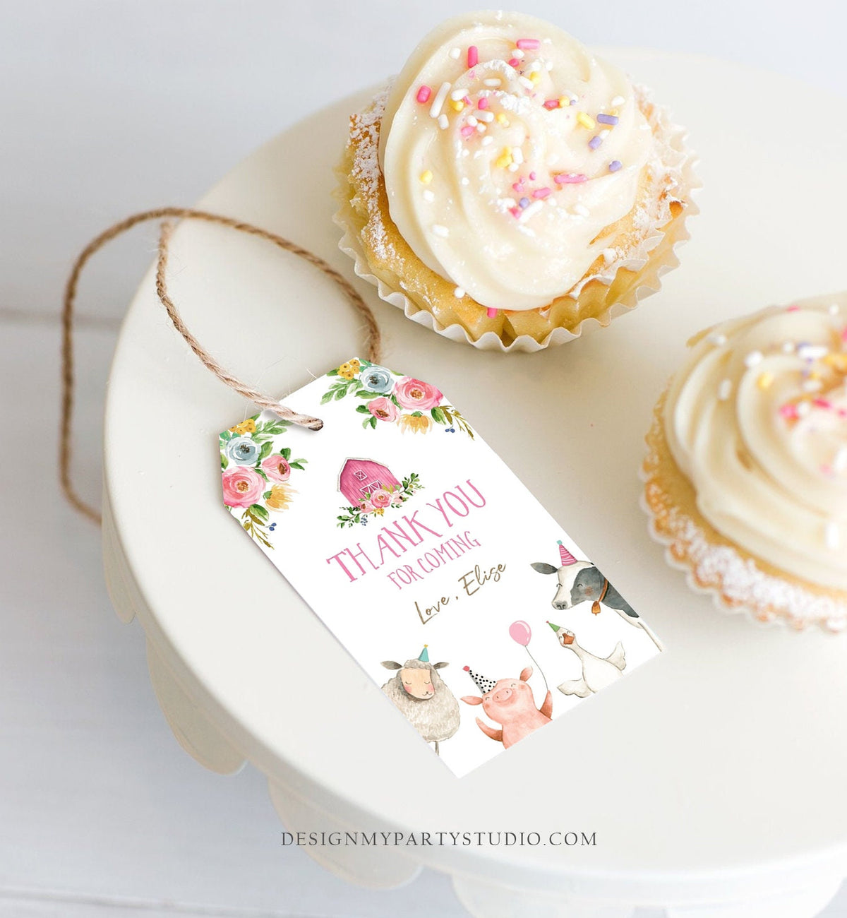 Editable Farm Animals Favor Tag Farm Girl Birthday Thank You Tag Pink Barn Party Animals Gift Tag Download Corjl Template Printable 0155