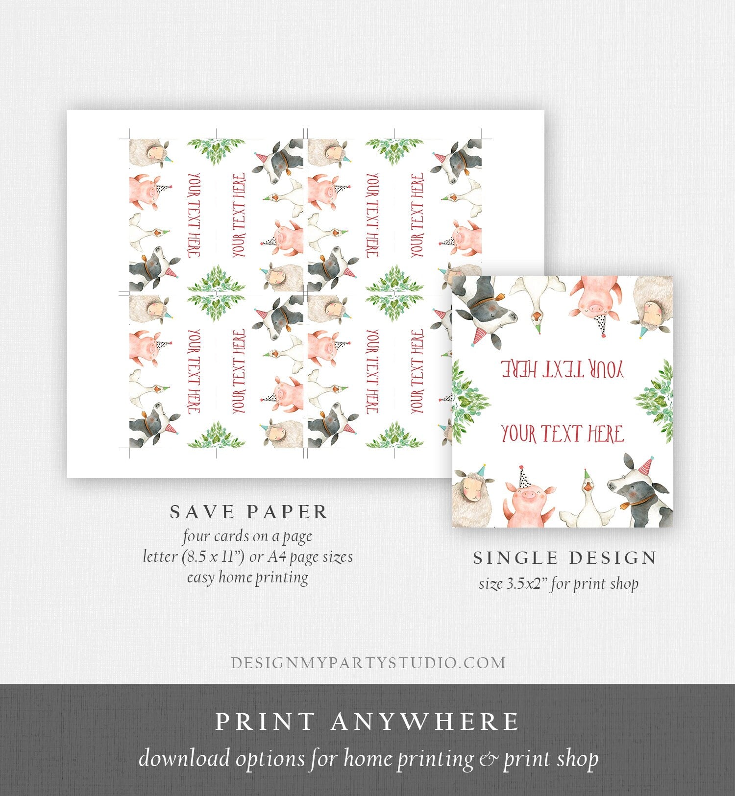 Editable Farm Animals Food Labels Barnyard Birthday Food Cards Tent Card Boy Shower Cow Pig Buffet Tent Digital Template Printable 0155