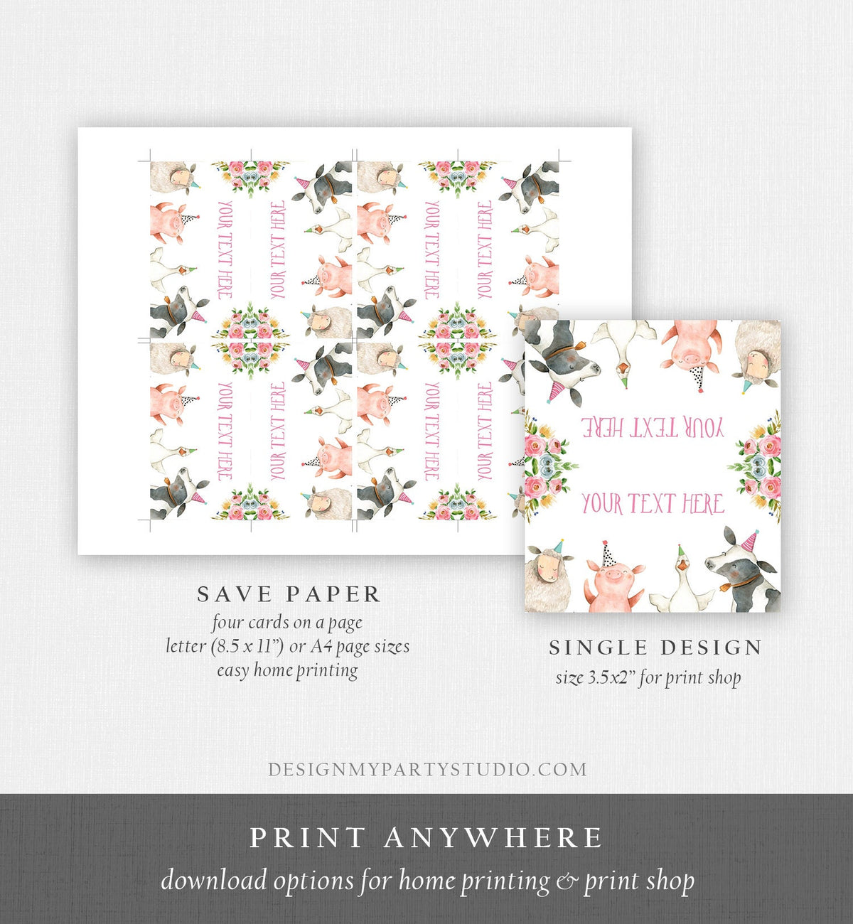 Editable Farm Animals Food Label Barnyard Birthday Food Cards Tent Card Girl Pink Farm Cow Buffet Label Tent Card Template Printable 0155