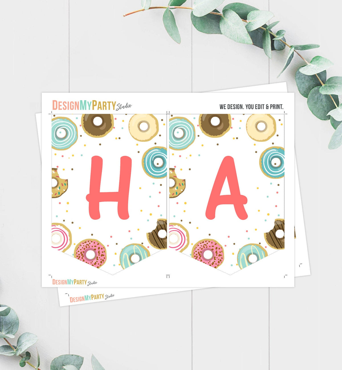 Happy Birthday Banner Donut Birthday Banner Girl Pink Donut Party Birthday Doughnut Decoration Instant Download PRINTABLE DIGITAL DIY 0050