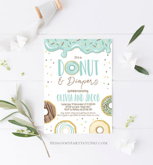 Editable Donut and Diapers Baby Shower Invitation Sprinkle Sprinkled With Love Coed Boy Blue Pastel Download Printable Corj Template 0320