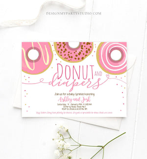 Editable Donut and Diapers Baby Shower Invitation Sprinkle Sprinkled With Love Coed Girl Pink Pastel Download Printable Corj Template 0050